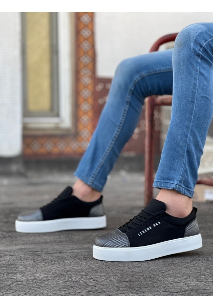BA0104 Bağcıklı Siyah Ekose Süet Beyaz Taban Spor Klasik Erkek Ayakkabı