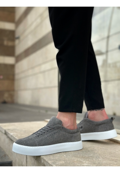 BA0104 Bağcıklı Gri Süet Beyaz Taban Spor Klasik Erkek Ayakkabı