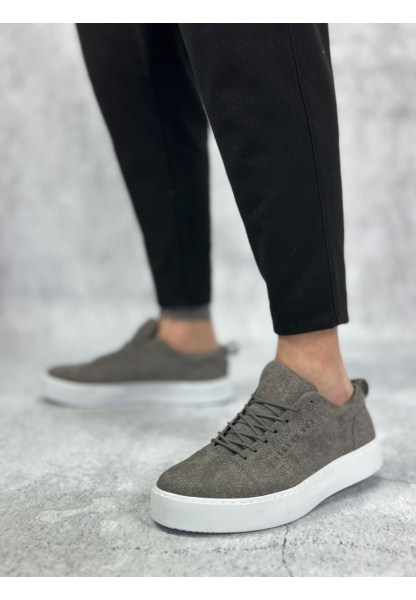 BA0104 Bağcıklı Gri Süet Beyaz Taban Spor Klasik Erkek Ayakkabı