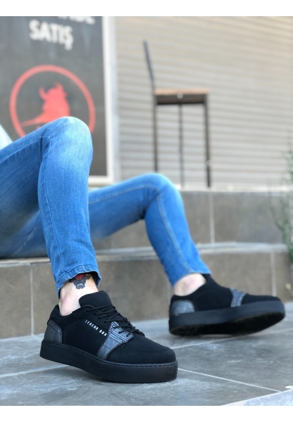 BA0549 Bağcıklı Siyah Ekose Siyah Taban Spor Klasik Erkek Ayakkabı