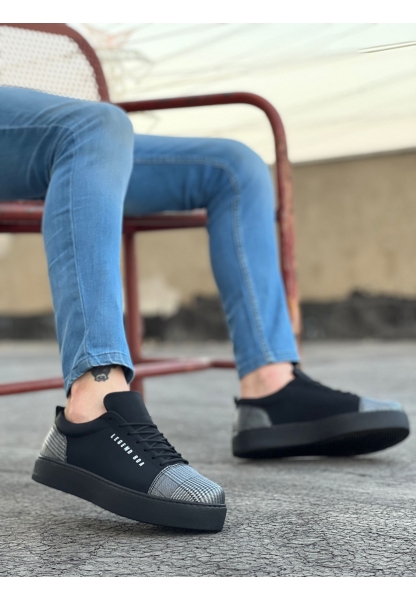BA0104 Bağcıklı Siyah Ekose Süet Siyah Taban Spor Klasik Erkek Ayakkabı