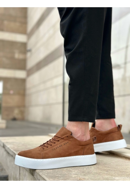 BA0104 Bağcıklı Taba Süet Beyaz Taban Spor Klasik Erkek Ayakkabı