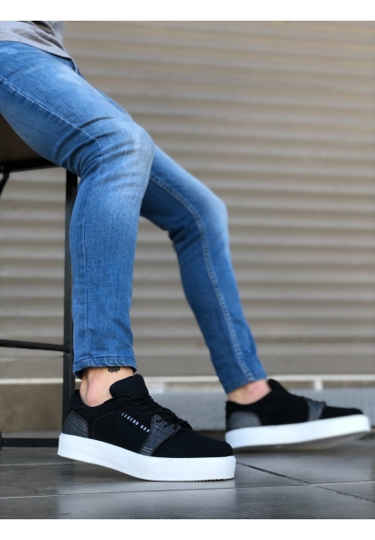 BA0549 Bağcıklı Siyah Ekose Beyaz Taban Spor Klasik Erkek Ayakkabı