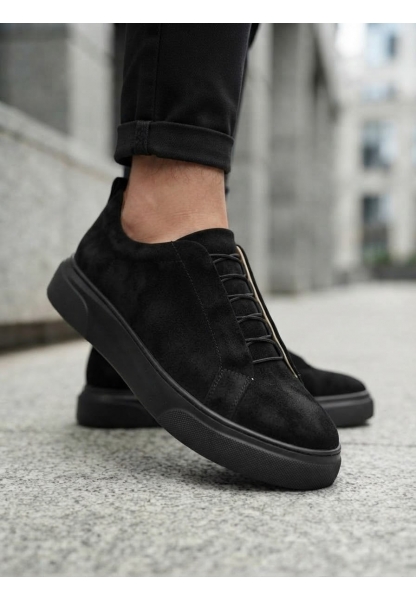 BA0581 Erkek Sneaker Günlük Casual Spor Ayakkabı Siyah Süet Siyah Taban 
