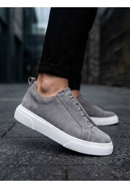 BA0581 Erkek Sneaker Günlük Casual Spor Ayakkabı Gri Süet Beyaz Taban 