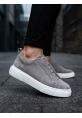 BA0581 Erkek Sneaker Günlük Casual Spor Ayakkabı Gri Süet Beyaz Taban 