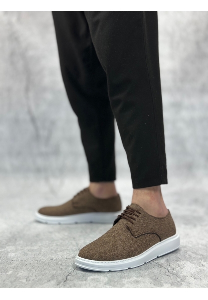 BA0003 Bağcıklı Klasik Spor Keten Kahverengi Beyaz Taban Casual Erkek Ayakkabı