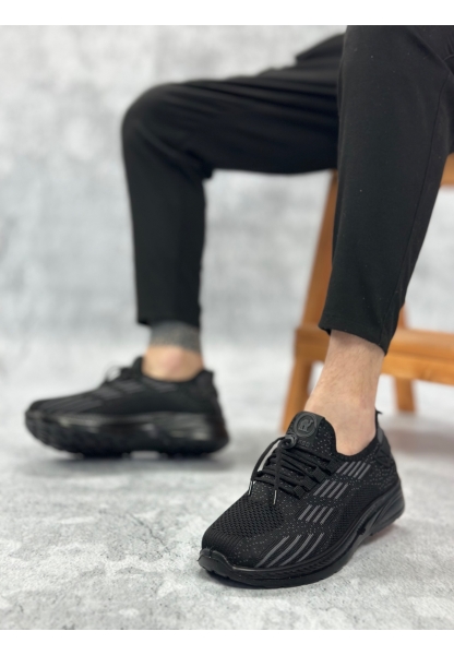 BA0356 Özel Örme Triko Tarz Rahat Fuspetli Siyah Kırçıllı Spor Ayakkabı 