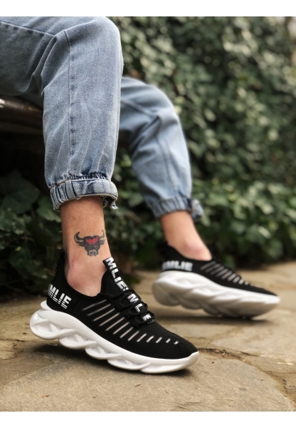 BA0602 Phantom Yüksek Taban Tarz Sneakers Siyah Beyaz Erkek Spor Ayakkabısı