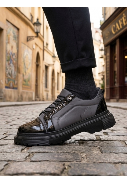 BA0245 Gri Rugan Paraşüt Detaylı Akıllı Lastik Bağcık Yüksek Taban Günlük Erkek Ayakkabı