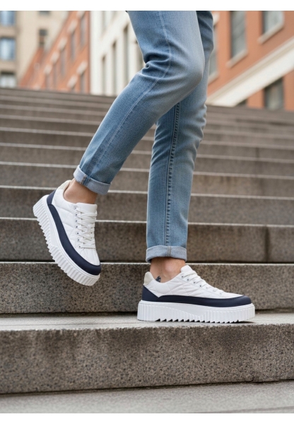 BA0801 BOA Yüksek Taban Beyaz Paraşüt Kumaş Laci Cilt Detaylı Erkek Ayakkabı