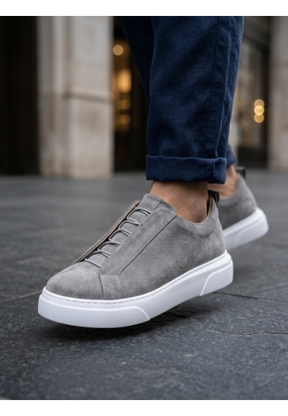 BA0581 Erkek Sneaker Günlük Casual Spor Ayakkabı Gri Süet Beyaz Taban 