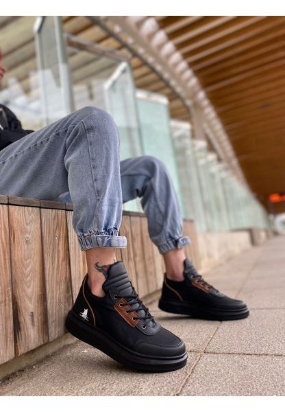 BA0606 Bağcıklı Rahat Yüksek Taban Siyah Taban Casual Erkek Spor Ayakkabı