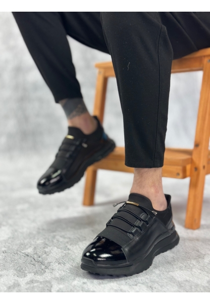 BA0234 İçi Dışı Hakiki Deri Rahat Taban Siyah Bant Detaylı Sneakers Casual Erkek Ayakkabı