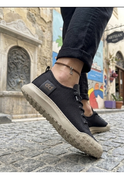 BA0248 BOA Siyah Bej Taban Esnek Bağcıklı Ultra Hafif Nefes Alan Sneaker Ayakkabı