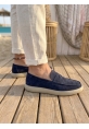 BA0251 %100 İçi Dışı Hakiki Deri Erkek Lacivert Süet Casual Loafer Kauçuk Rahat Taban Dikişli Ayakkabı