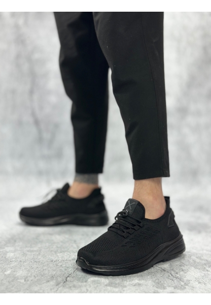 BA0356 Özel Örme Triko Tarz Rahat Fuspetli Siyah Spor Ayakkabı 