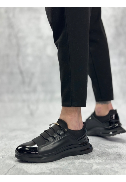 BA0234 İçi Dışı Hakiki Deri Rahat Taban Siyah Bant Detaylı Sneakers Casual Erkek Ayakkabı