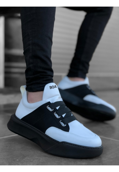 BA0160 Bantlı Erkek Yüksek Taban Beyaz Siyah Spor Ayakkabı