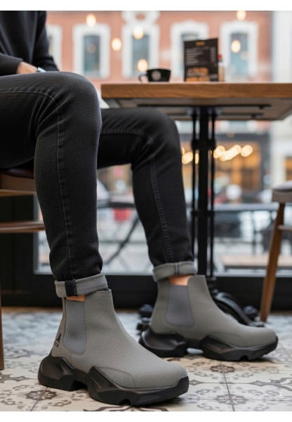 BA0444 Bağcıksız Rahat Yüksek Taban Füme Erkek Spor Yarım Bilek Bot