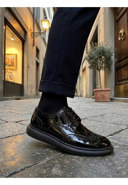 BA0003 Yeni Sezon Siyah Rugan Lüks Brouge Klasik Ayakkabı