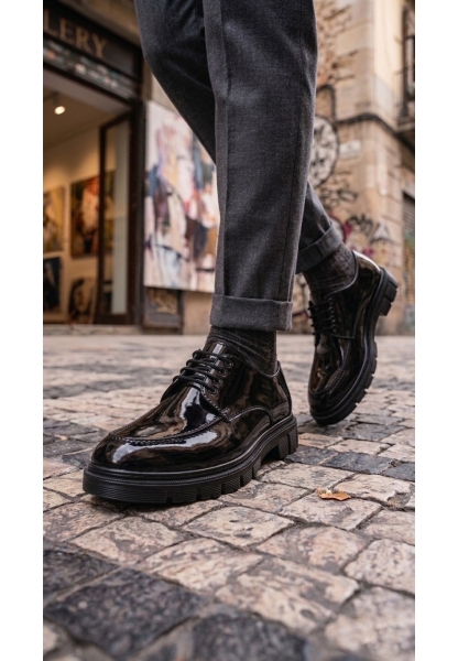 BA0237 Bağcıklı Rugan Klasik Yüksek Taban Casual Erkek Ayakkabı