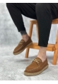 BA0358 BOA Doğal Deri Tozu Bağcıklı Kauçuk El Yapımı Espadril Taban Taba Renk Erkek Ayakkabı