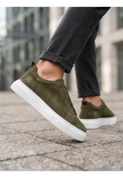 BA0581 Erkek Sneaker Günlük Casual Spor Ayakkabı Haki Beyaz Taban 
