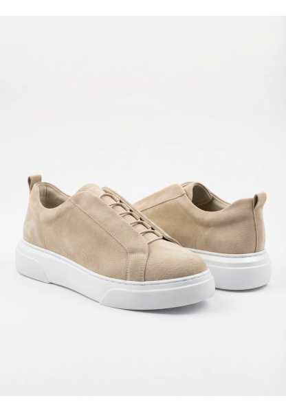 BA0581 Erkek Sneaker Günlük Casual Spor Ayakkabı Krem Süet Beyaz Taban 