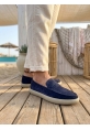 BA0251 %100 İçi Dışı Hakiki Deri Erkek Lacivert Süet Casual Loafer Kauçuk Rahat Taban Dikişli Ayakkabı