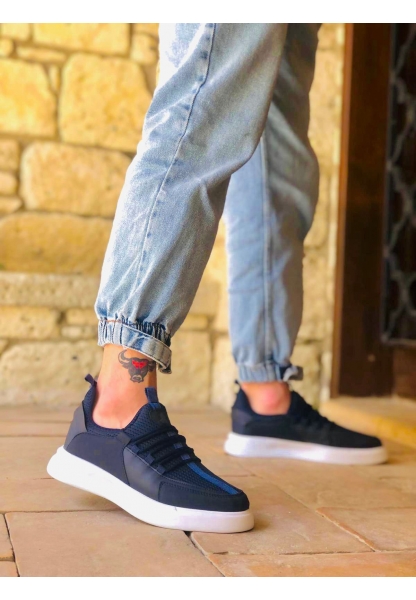 BA0204 Erkek Lacivert Bağcıklı Yüksek Taban Tarz Spor Ayakkabı
