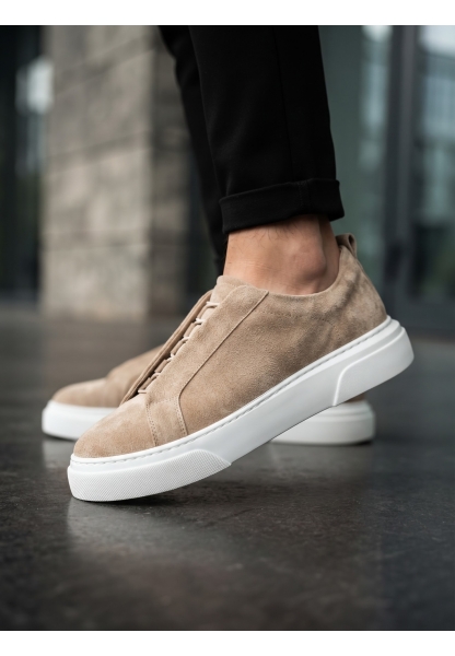 BA0581 Erkek Sneaker Günlük Casual Spor Ayakkabı Krem Süet Beyaz Taban 