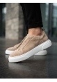 BA0581 Erkek Sneaker Günlük Casual Spor Ayakkabı Krem Süet Beyaz Taban 