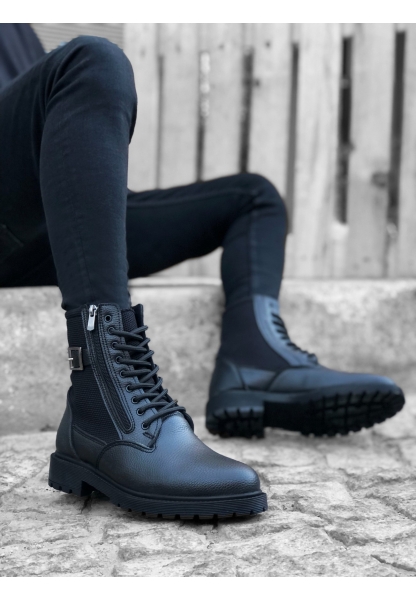 BA0218 Yan Toka Fermuarlı Siyah Erkek Spor Klasik Postal Bot
