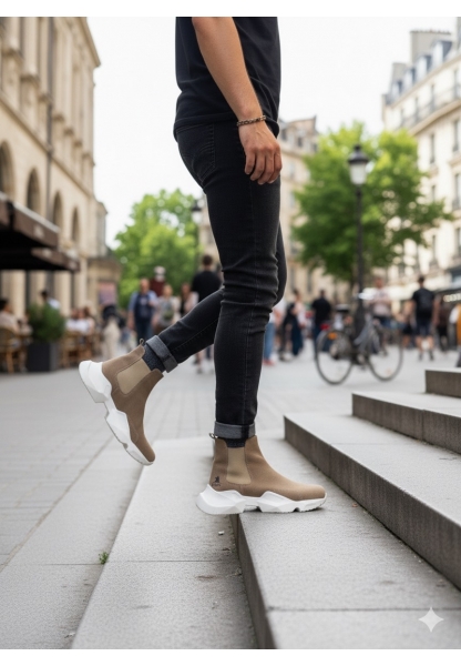 BA0444 Bağcıksız Rahat Yüksek Taban Vizon Erkek Spor Yarım Bilek Bot