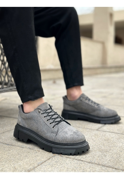 BA0245 Gri Süet Akıllı Lastik Bağcık Yüksek Taban Günlük Erkek Ayakkabı