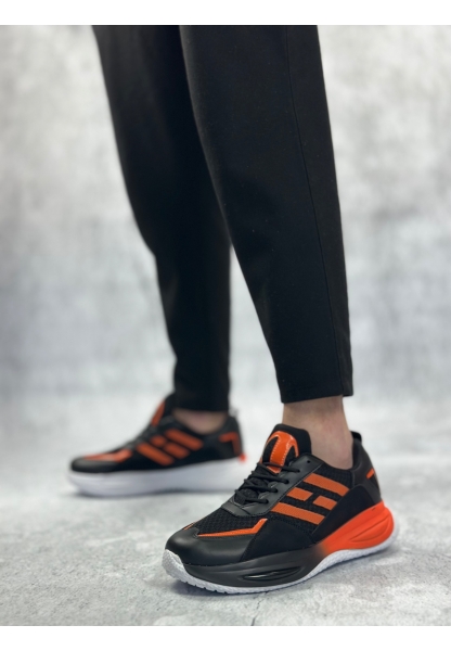 BA0650 Tarz Sneakers Yüksek Taban Siyah Turuncu Spor Ayakkabısı