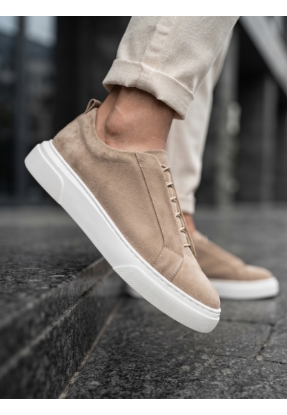 BA0581 Erkek Sneaker Günlük Casual Spor Ayakkabı Krem Süet Beyaz Taban 