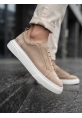 BA0581 Erkek Sneaker Günlük Casual Spor Ayakkabı Krem Süet Beyaz Taban 