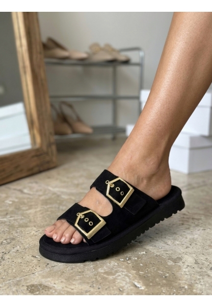 Yazlık Kadın Siyah İnce Taban Tokalı Terlik