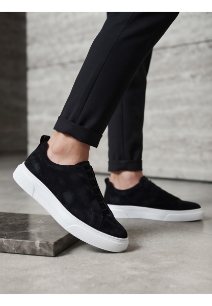 BA0581 Erkek Sneaker Günlük Casual Spor Ayakkabı Siyah Süet Beyaz Taban 