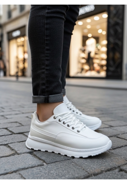 BA0246 Beyaz Bağcıklı Yüksek Taban Günlük Erkek Ayakkabı