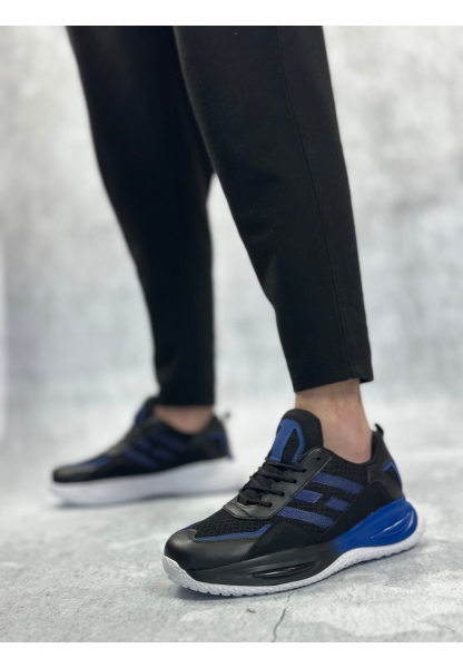 BA0650 Tarz Sneakers Yüksek Taban Siyah Mavi Spor Ayakkabısı