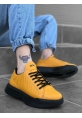 BA0162 Bağcıklı Erkek Model Dikişli Yüksek Taban Sarı Spor Ayakkabı