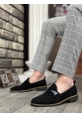 BA0009 Süet Püsküllü Corcik Siyah V Fashıon Tokalı Klasik Erkek Ayakkabısı