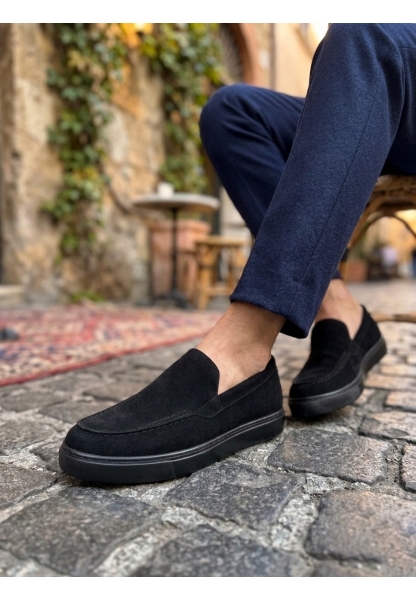 BA0241 Bağcıksız Yüksek Siyah Taban Süet Erkek Ayakkabı