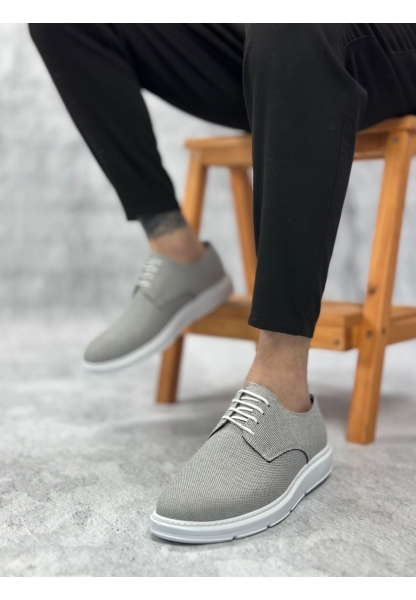 BA0003 Bağcıklı Klasik Spor Koyu Gri Renk Keten Yüksek Taban Casual Erkek Ayakkabı