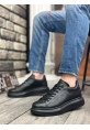 BA0547 BOA Kalın Yüksek Taban Siyah Bağcıklı Spor Erkek Ayakkabı