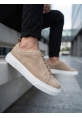 BA0581 Erkek Sneaker Günlük Casual Spor Ayakkabı Krem Süet Beyaz Taban 