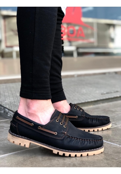 BA0037 Bağcıklı Corcik Siyah Klasik Spor Erkek Ayakkabı